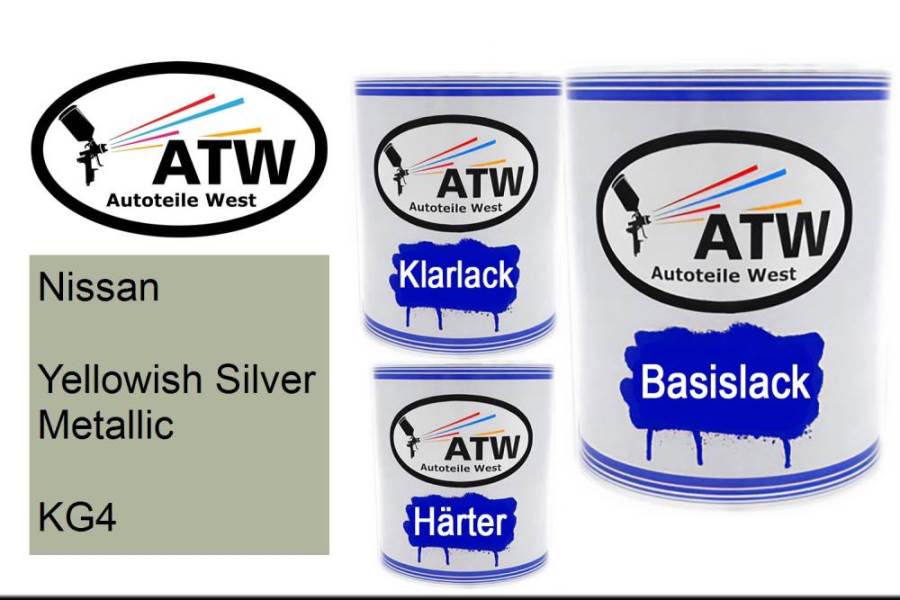 Nissan, Yellowish Silver Metallic, KG4: 1L Lackdose + 1L Klarlack + 500ml Härter - Set, von ATW Autoteile West.